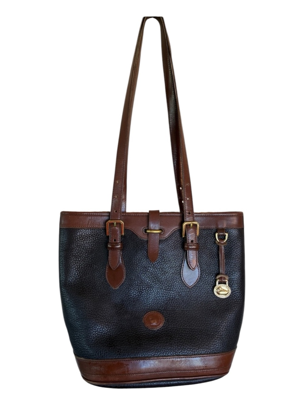 Dooney & Bourke Classic Brown Leather Tote Bag - Signature Medallion vtg. Euc